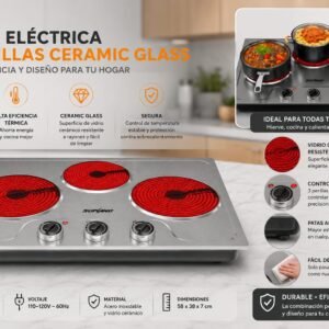 Cocina Eléctrica de 3 Hornillas Ceramic Glass